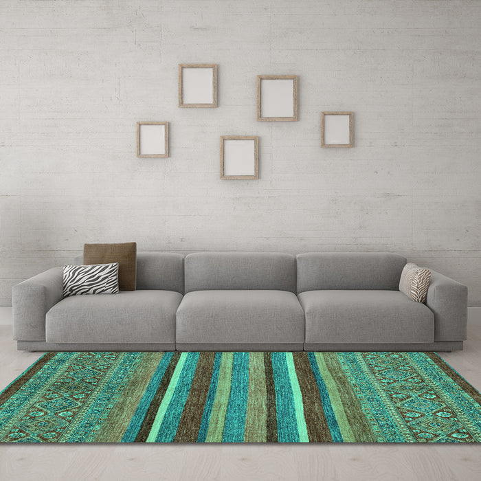 Machine Washable Abstract Turquoise Modern Area Rugs in a Living Room,, wshabs2387turq