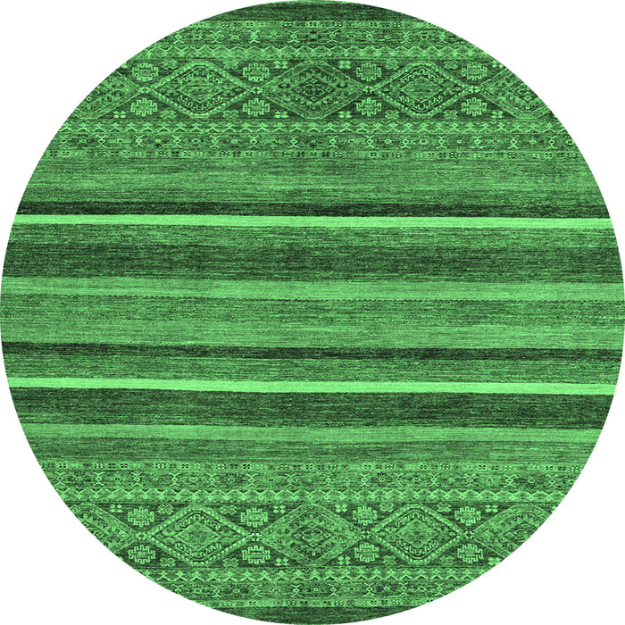 Round Machine Washable Abstract Emerald Green Modern Area Rugs, wshabs2387emgrn