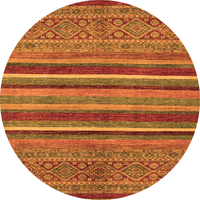 Round Machine Washable Abstract Orange Modern Area Rugs, wshabs2387org