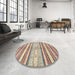 Round Machine Washable Abstract Rust Pink Rug in a Office, wshabs2388