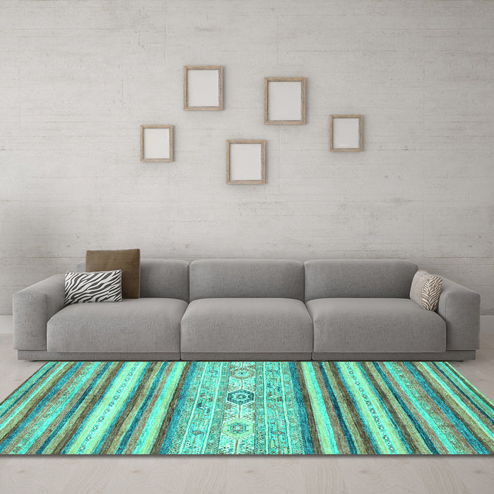 Machine Washable Abstract Turquoise Modern Area Rugs in a Living Room,, wshabs2388turq