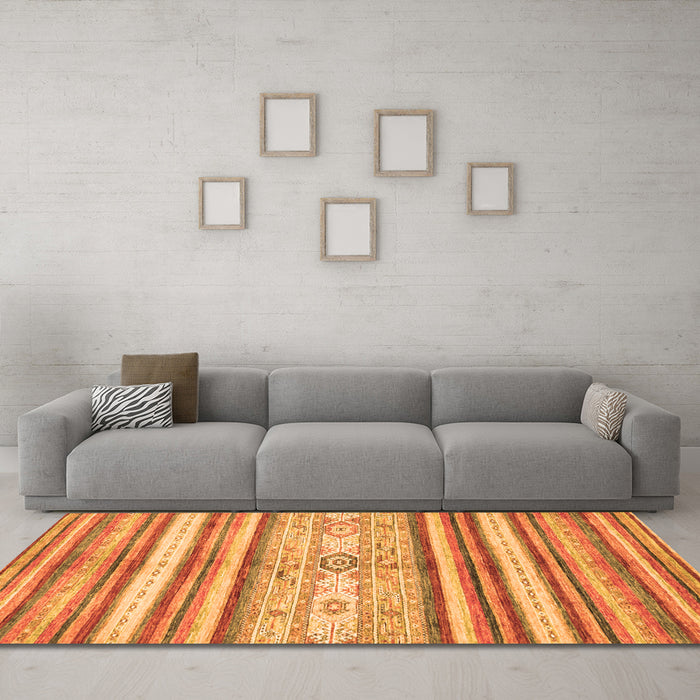 Machine Washable Abstract Orange Modern Area Rugs in a Living Room, wshabs2388org