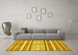 Machine Washable Abstract Yellow Modern Rug in a Living Room, wshabs2388yw