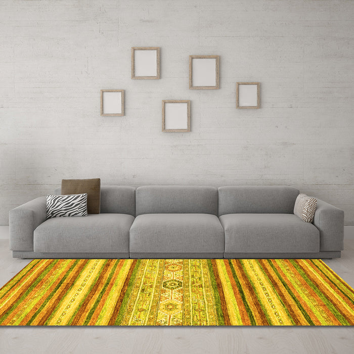 Machine Washable Abstract Yellow Modern Rug in a Living Room, wshabs2388yw