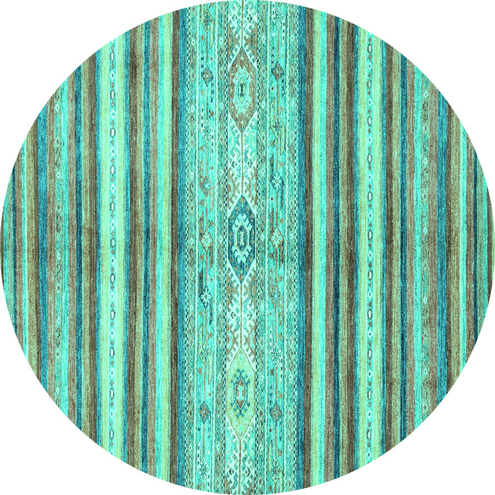 Round Machine Washable Abstract Turquoise Modern Area Rugs, wshabs2388turq