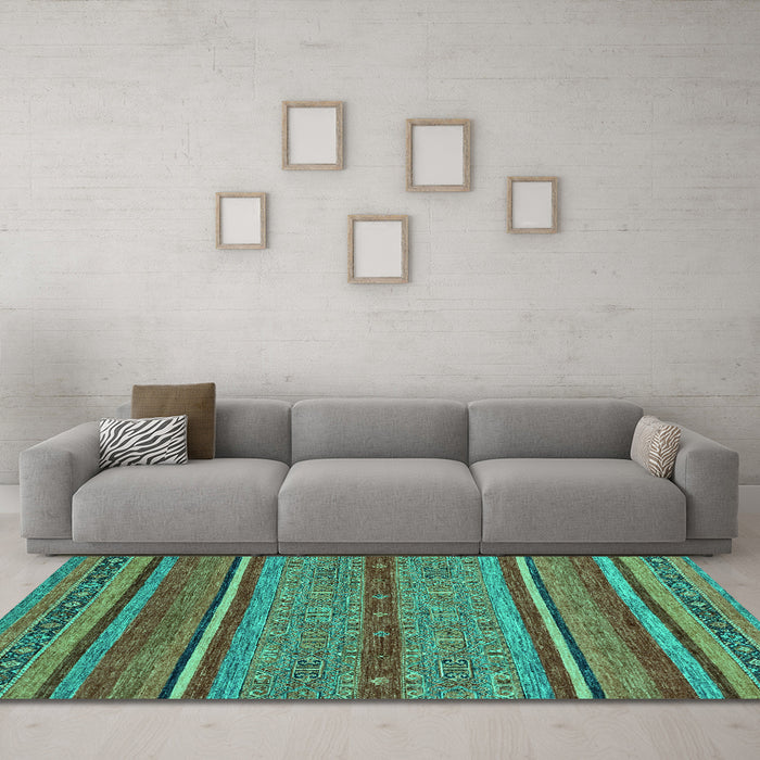 Machine Washable Abstract Turquoise Modern Area Rugs in a Living Room,, wshabs2389turq