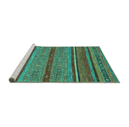 Sideview of Machine Washable Abstract Turquoise Modern Area Rugs, wshabs2389turq