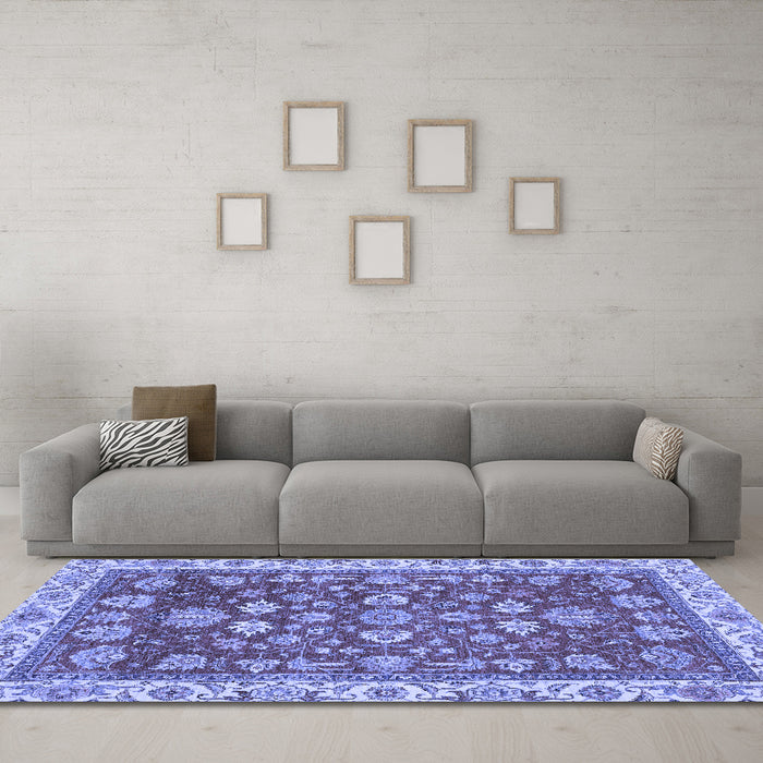 Machine Washable Oriental Blue Traditional Rug in a Living Room, wshabs2390blu