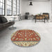 Round Machine Washable Abstract Red Rug in a Office, wshabs2390