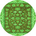 Round Machine Washable Oriental Green Traditional Area Rugs, wshabs2390grn