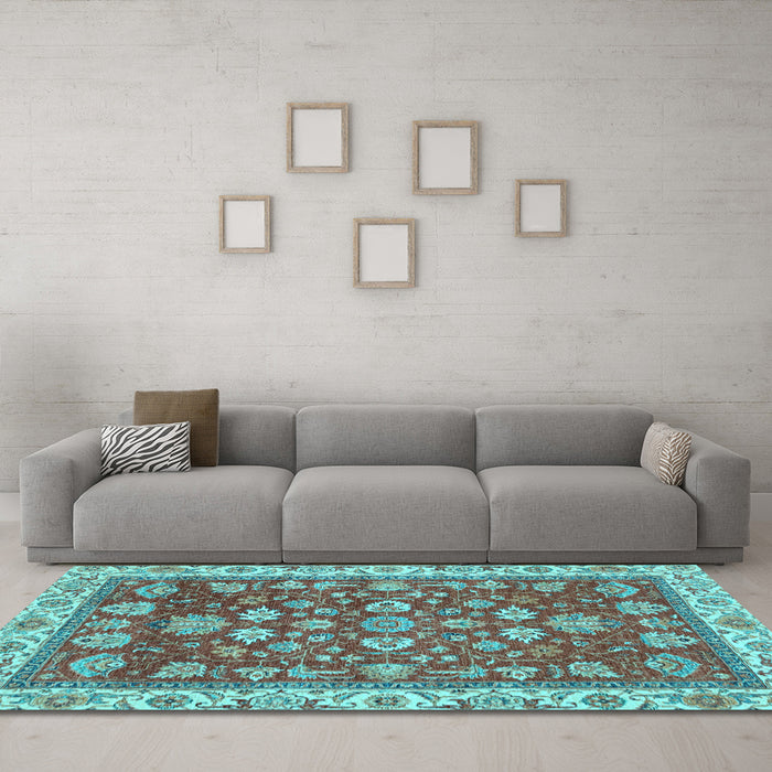 Machine Washable Oriental Light Blue Traditional Rug in a Living Room, wshabs2390lblu