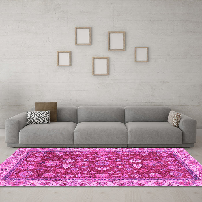 Machine Washable Oriental Pink Traditional Rug in a Living Room, wshabs2390pnk