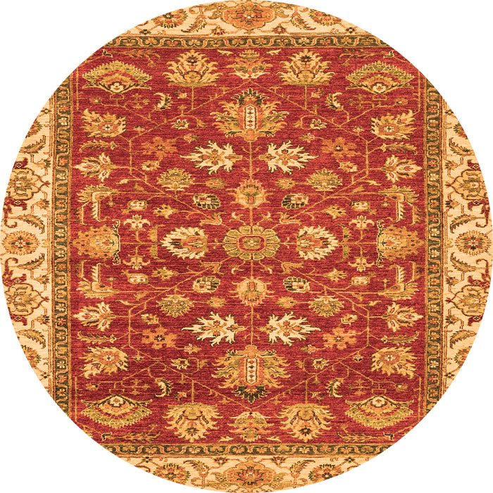 Round Machine Washable Oriental Orange Traditional Area Rugs, wshabs2390org