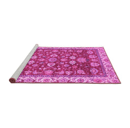 Sideview of Machine Washable Oriental Pink Traditional Rug, wshabs2390pnk