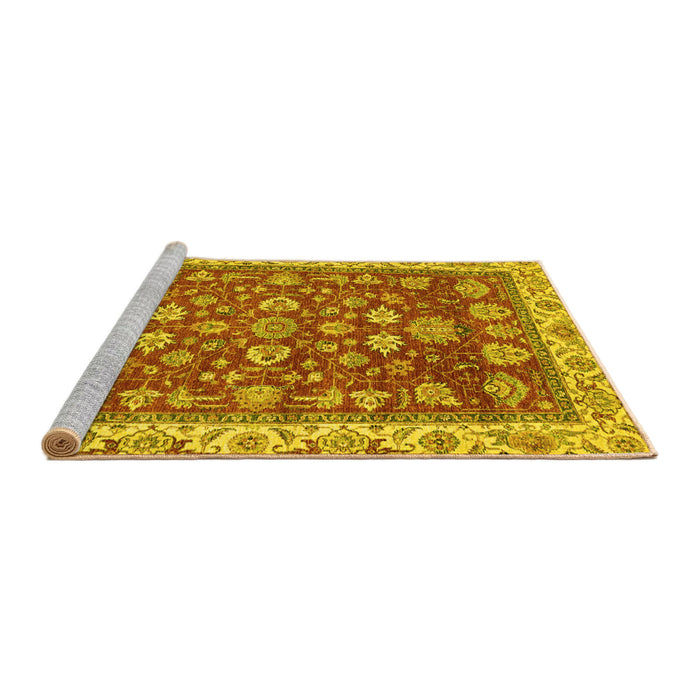 Sideview of Machine Washable Oriental Yellow Traditional Rug, wshabs2390yw