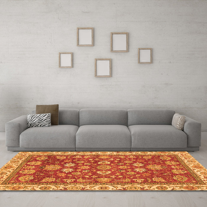Machine Washable Oriental Orange Traditional Area Rugs in a Living Room, wshabs2390org