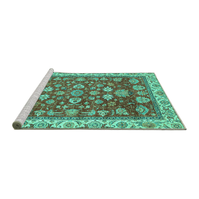 Sideview of Machine Washable Oriental Turquoise Traditional Area Rugs, wshabs2390turq