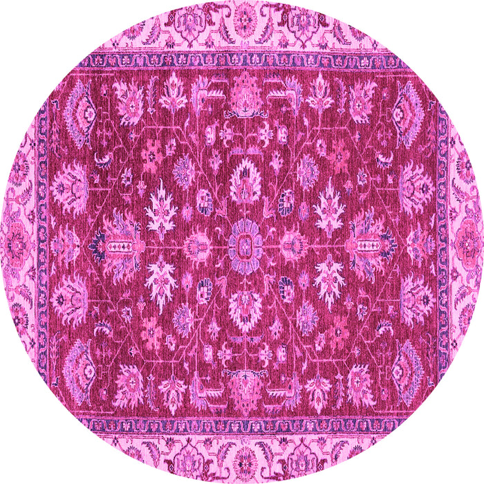 Round Machine Washable Oriental Pink Traditional Rug, wshabs2390pnk