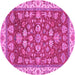 Round Machine Washable Oriental Pink Traditional Rug, wshabs2390pnk