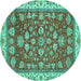 Round Oriental Turquoise Traditional Rug, abs2390turq