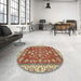 Round Abstract Red Oriental Rug in a Office, abs2390