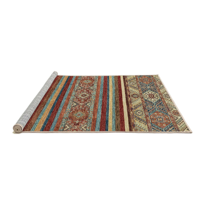 Sideview of Machine Washable Abstract Brown Red Rug, wshabs2391