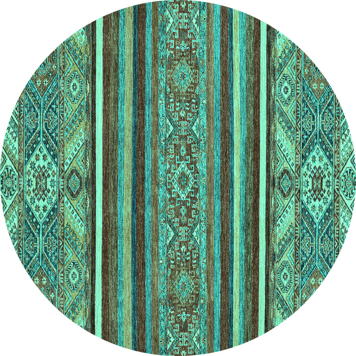Round Machine Washable Abstract Turquoise Modern Area Rugs, wshabs2391turq