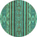 Round Machine Washable Abstract Turquoise Modern Area Rugs, wshabs2391turq