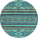 Round Machine Washable Abstract Light Blue Modern Rug, wshabs2391lblu