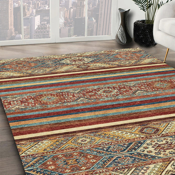 Machine Washable Abstract Brown Red Rug in a Family Room, wshabs2391