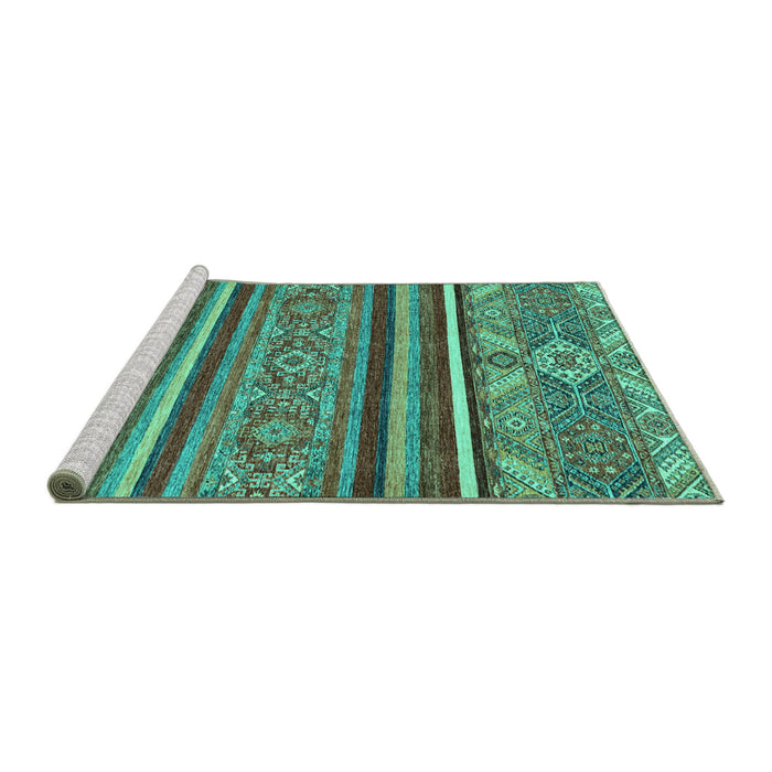 Sideview of Machine Washable Abstract Turquoise Modern Area Rugs, wshabs2391turq