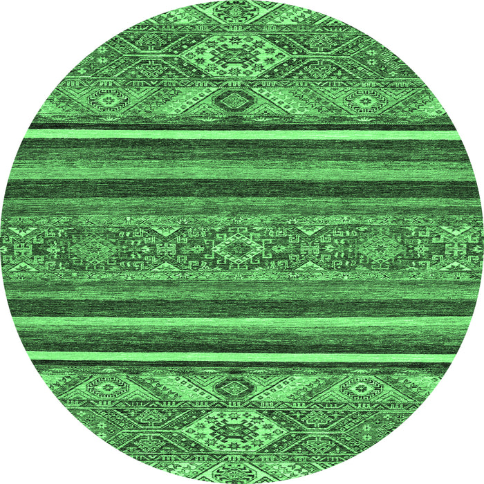 Round Machine Washable Abstract Emerald Green Modern Area Rugs, wshabs2391emgrn