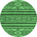 Round Machine Washable Abstract Emerald Green Modern Area Rugs, wshabs2391emgrn