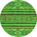 Round Machine Washable Abstract Green Modern Area Rugs, wshabs2391grn