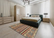 Abstract Brown Red Modern Rug in a Bedroom, abs2391