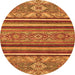 Round Machine Washable Abstract Orange Modern Area Rugs, wshabs2391org