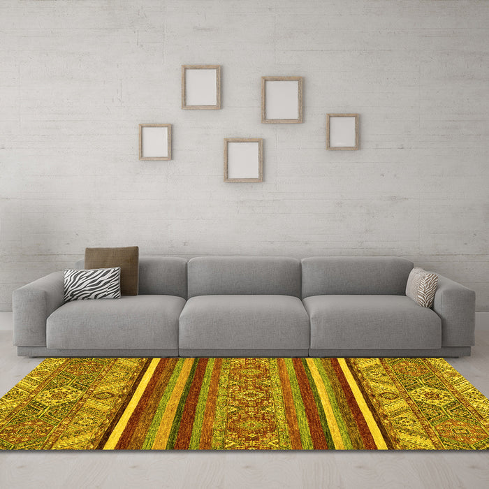 Machine Washable Abstract Yellow Modern Rug in a Living Room, wshabs2391yw