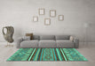 Machine Washable Abstract Turquoise Modern Area Rugs in a Living Room,, wshabs2391turq