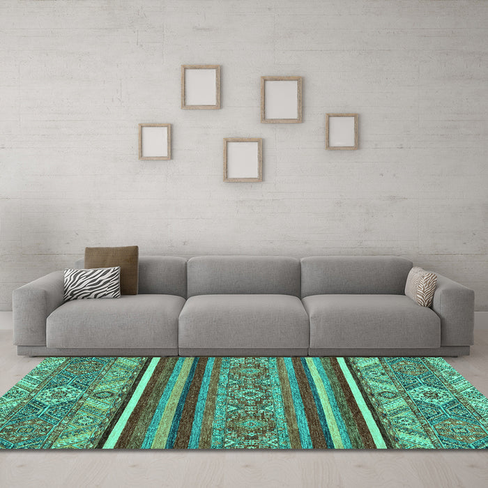 Machine Washable Abstract Turquoise Modern Area Rugs in a Living Room,, wshabs2391turq