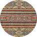 Round Machine Washable Abstract Brown Red Rug, wshabs2391