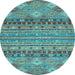 Round Machine Washable Abstract Light Blue Modern Rug, wshabs2392lblu