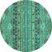 Round Abstract Turquoise Modern Rug, abs2392turq