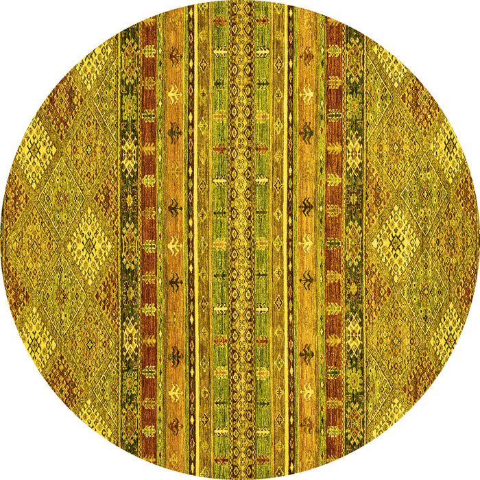Round Machine Washable Abstract Yellow Modern Rug, wshabs2392yw