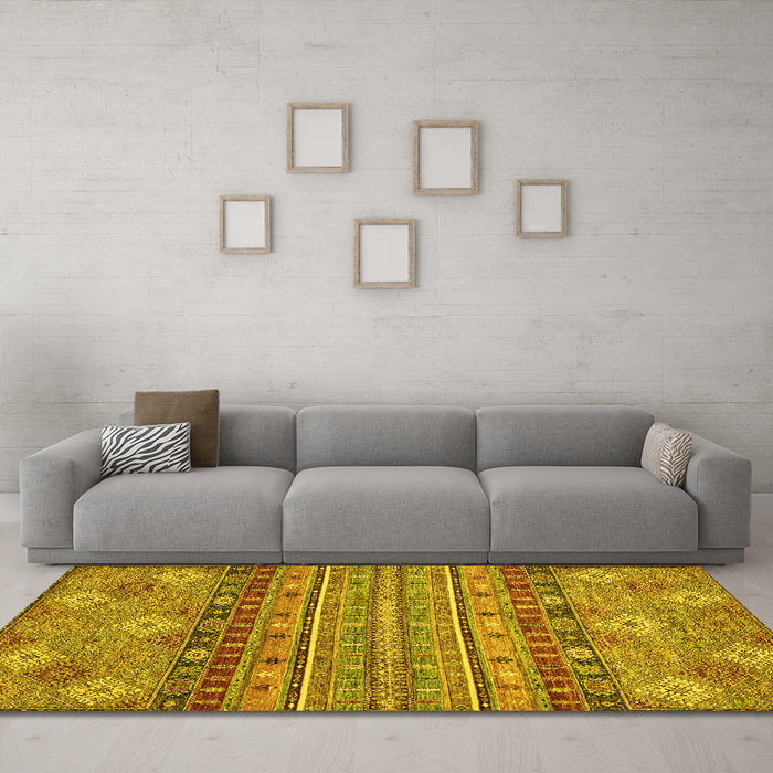Machine Washable Abstract Yellow Modern Rug in a Living Room, wshabs2392yw