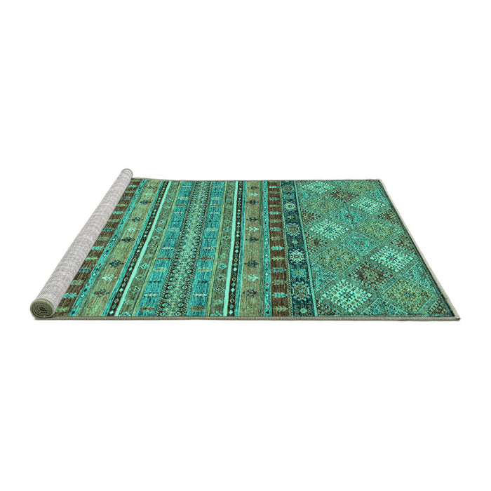Sideview of Machine Washable Abstract Turquoise Modern Area Rugs, wshabs2392turq