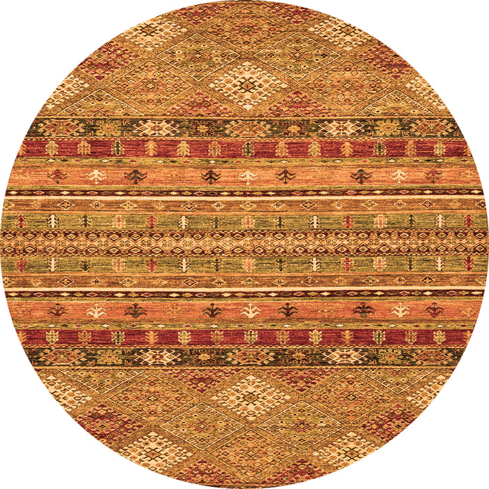 Round Machine Washable Abstract Orange Modern Area Rugs, wshabs2392org