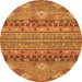 Round Machine Washable Abstract Orange Modern Area Rugs, wshabs2392org