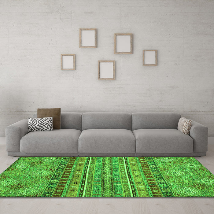 Machine Washable Abstract Green Modern Area Rugs in a Living Room,, wshabs2392grn