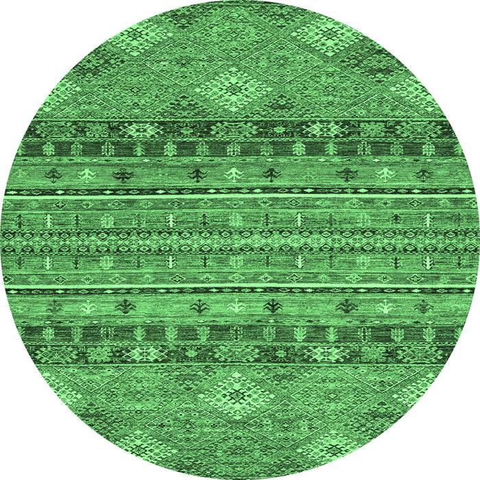 Round Machine Washable Abstract Emerald Green Modern Area Rugs, wshabs2392emgrn
