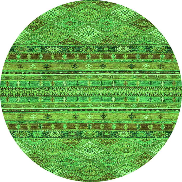 Round Machine Washable Abstract Green Modern Area Rugs, wshabs2392grn